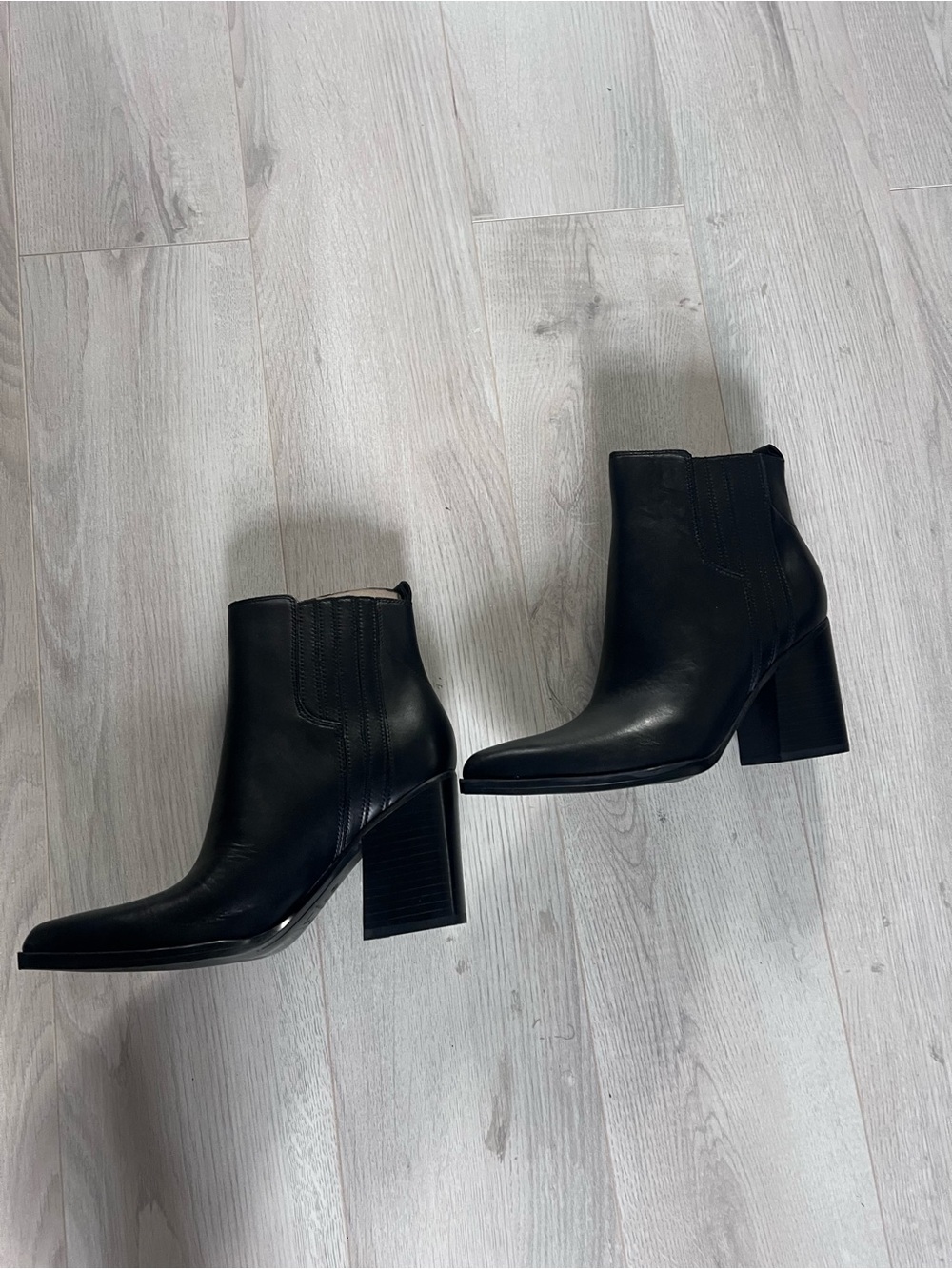 Marc Fisher Black Leather Block Heel Ankle Booties